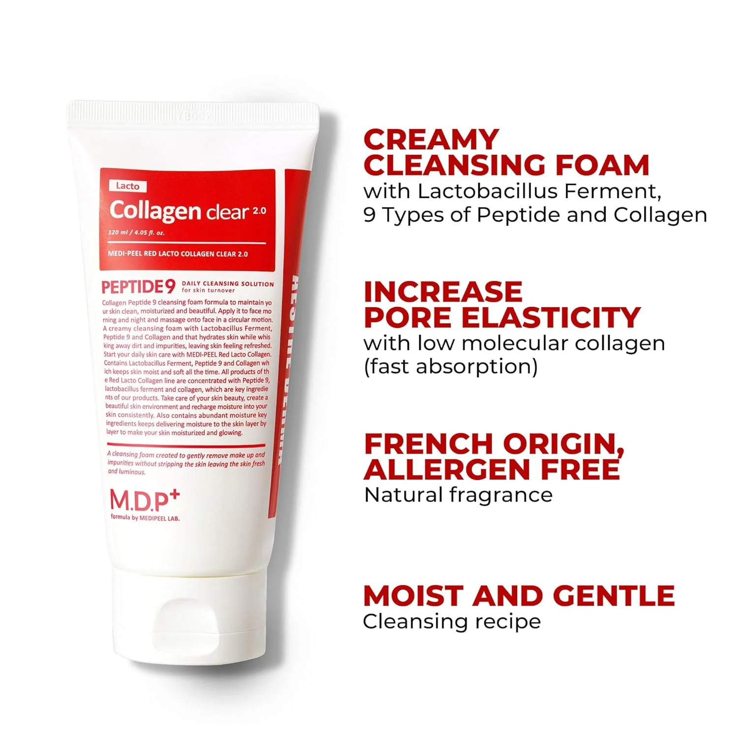 Medipeelredlactocollagenclearfoamcleanser2.0peptide9benefits